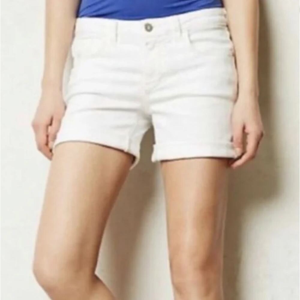 Pilcro and the Letterpress Anthropologie Stet Cuffed White Jean Shorts Womens 26 - Picture 3 of 12